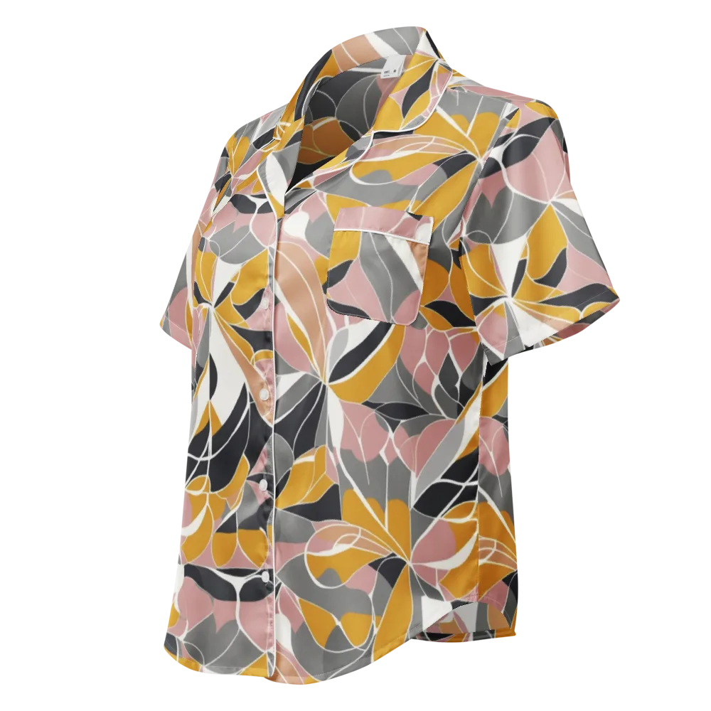Ochre Petal Circuit on Women's Short Sleeve Pajama Top — Left Front