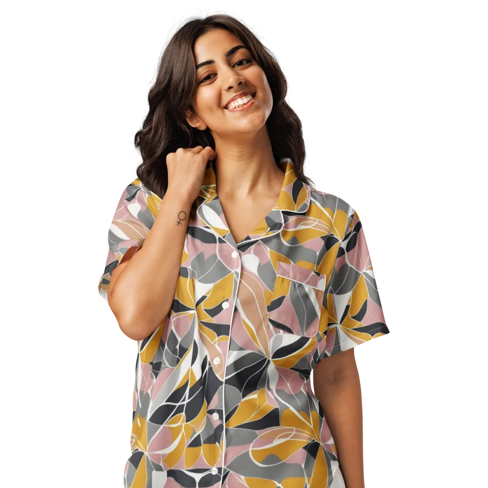 Ochre Petal Circuit on Women's Short Sleeve Pajama Top — Front