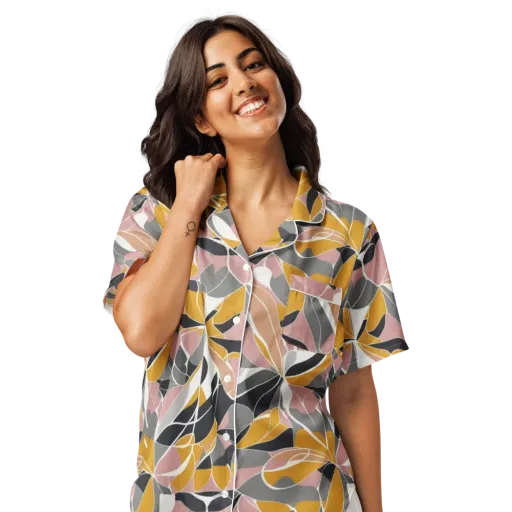 Ochre Petal Circuit on a Women's Short Sleeve Pajama Top