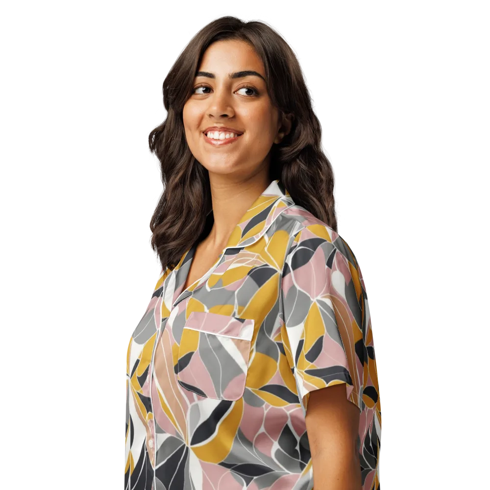 Ochre Petal Circuit on Women's Short Sleeve Pajama Top — Left Front