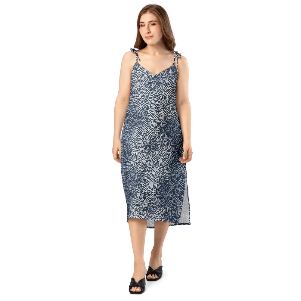 Indigo Fanwork on Slip Dress — Front
