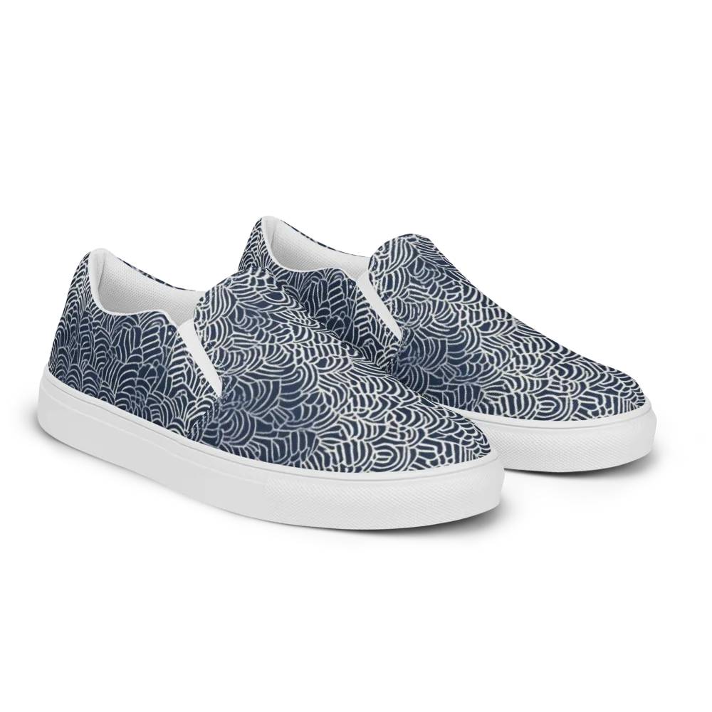 Indigo Fanwork on Men's Slip-On Canvas Shoes — Right Front