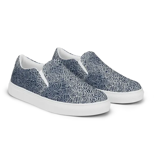 Indigo Fanwork on a Men's Slip-On Canvas Shoes