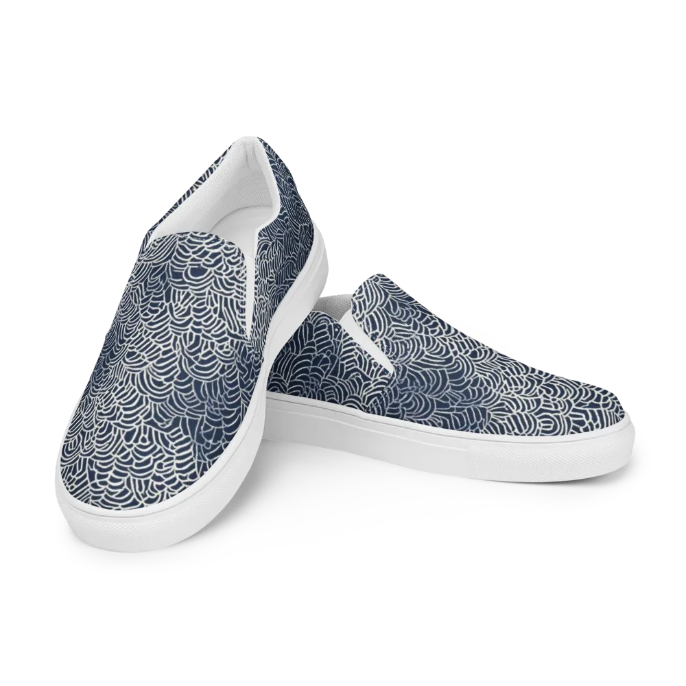 Indigo Fanwork on Men's Slip-On Canvas Shoes — Left Front