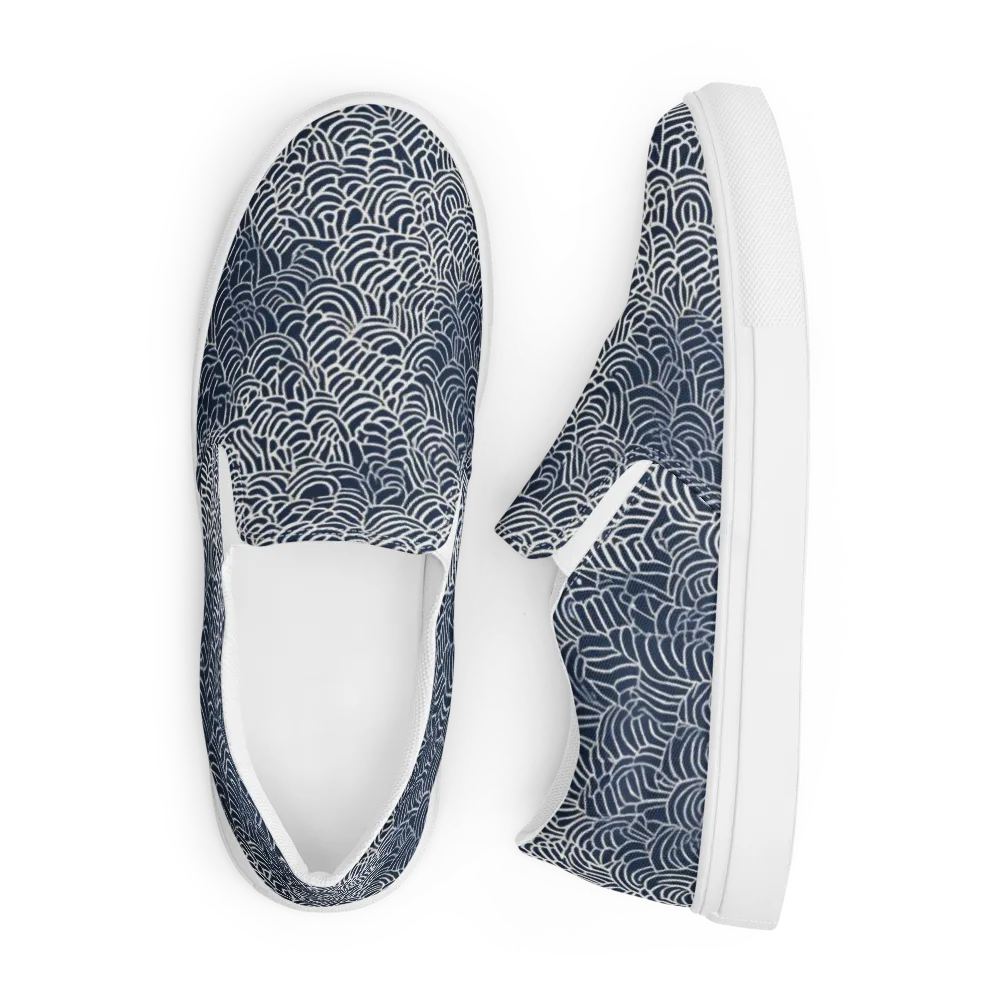 Indigo Fanwork on Men's Slip-On Canvas Shoes — Front