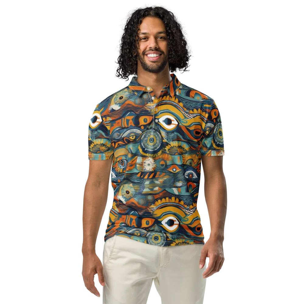 Many-eyed Current on Men's Slim Fit Polo Shirt — Front