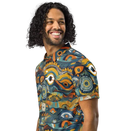 Many-eyed Current on a Men's Slim Fit Polo Shirt