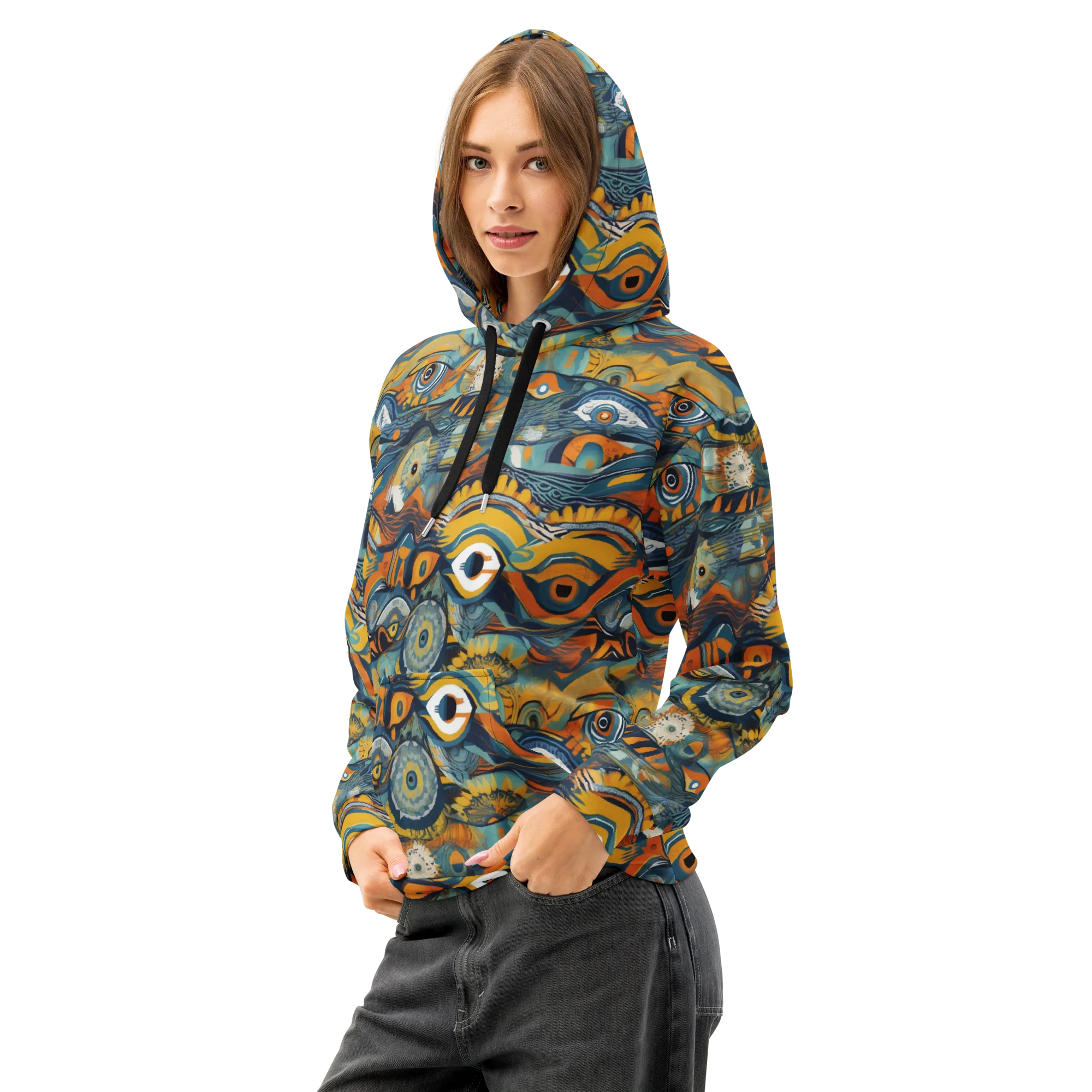 Many-eyed Current on Cotton Hoodie — Left Front