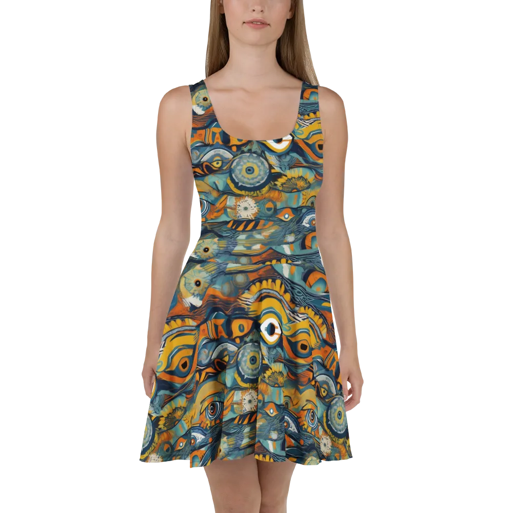 Many-eyed Current on Skater Dress — Front