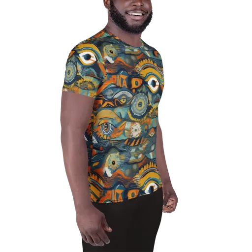 Many-eyed Current on a Men's Athletic T-Shirt