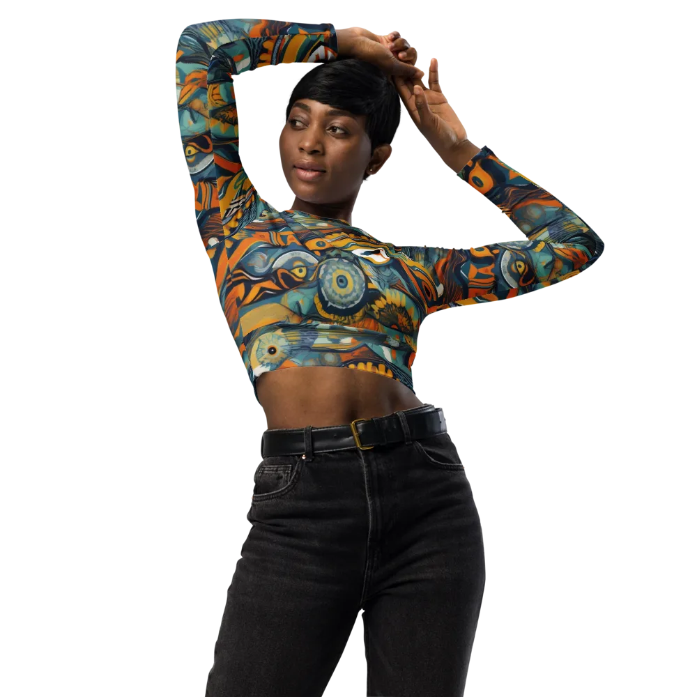 Many-eyed Current on Long Sleeve Crop Top — Front