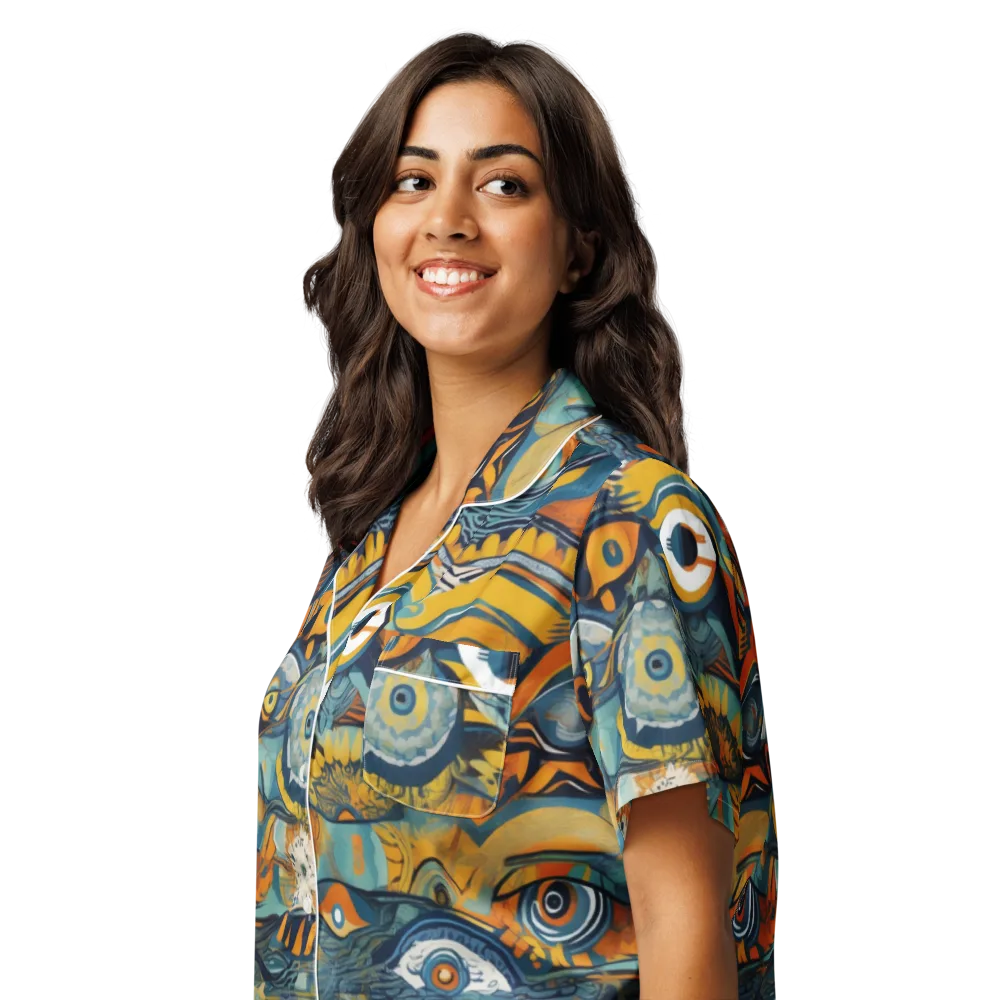 Many-eyed Current on Women's Short Sleeve Pajama Top — Left Front
