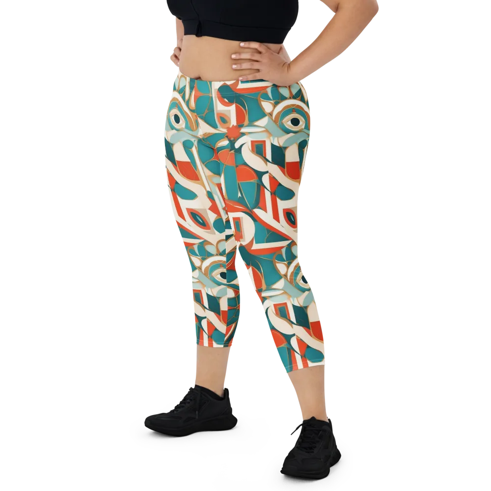 Teal Ember Mosaic on Capri Leggings — Front