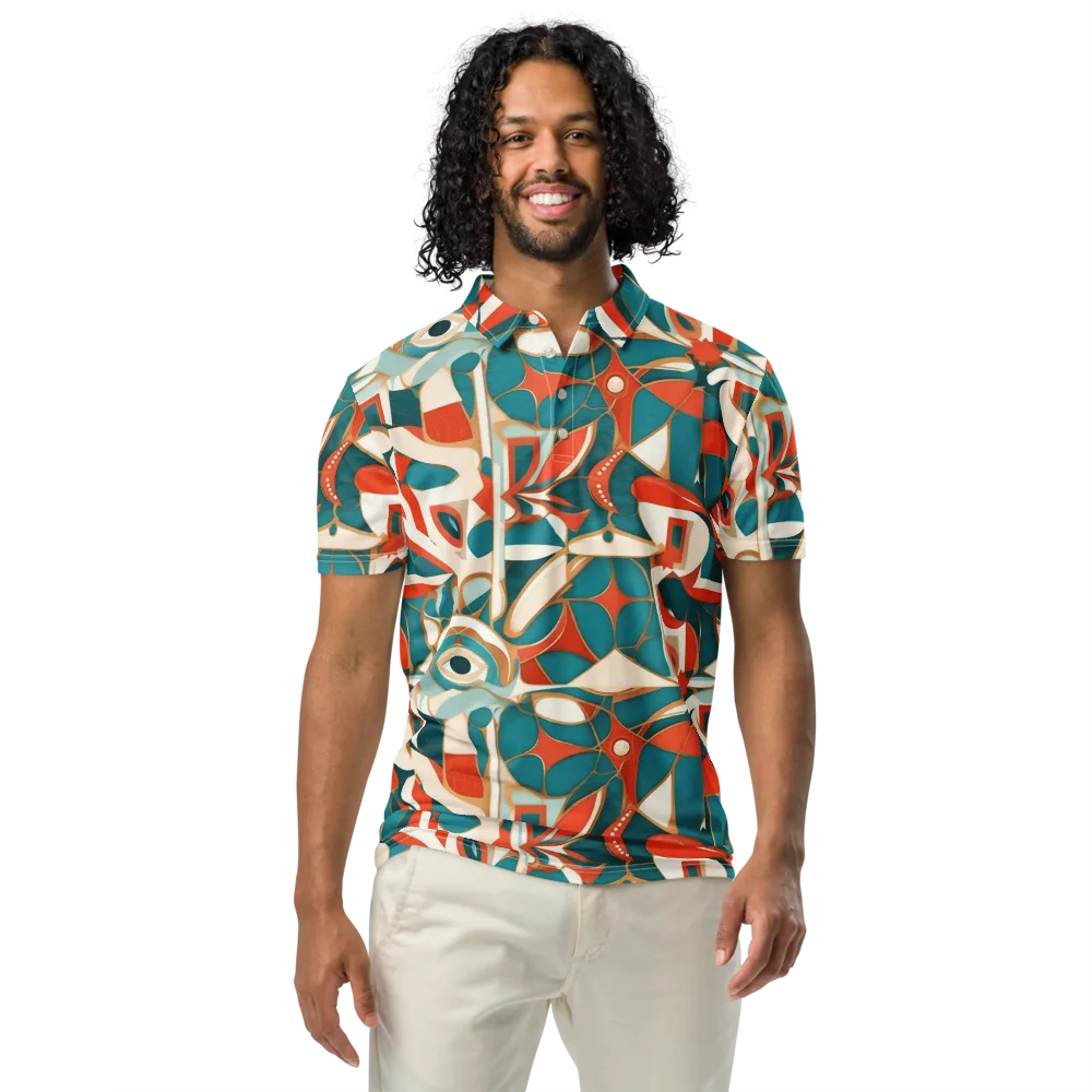 Teal Ember Mosaic on Men's Slim Fit Polo Shirt — Front