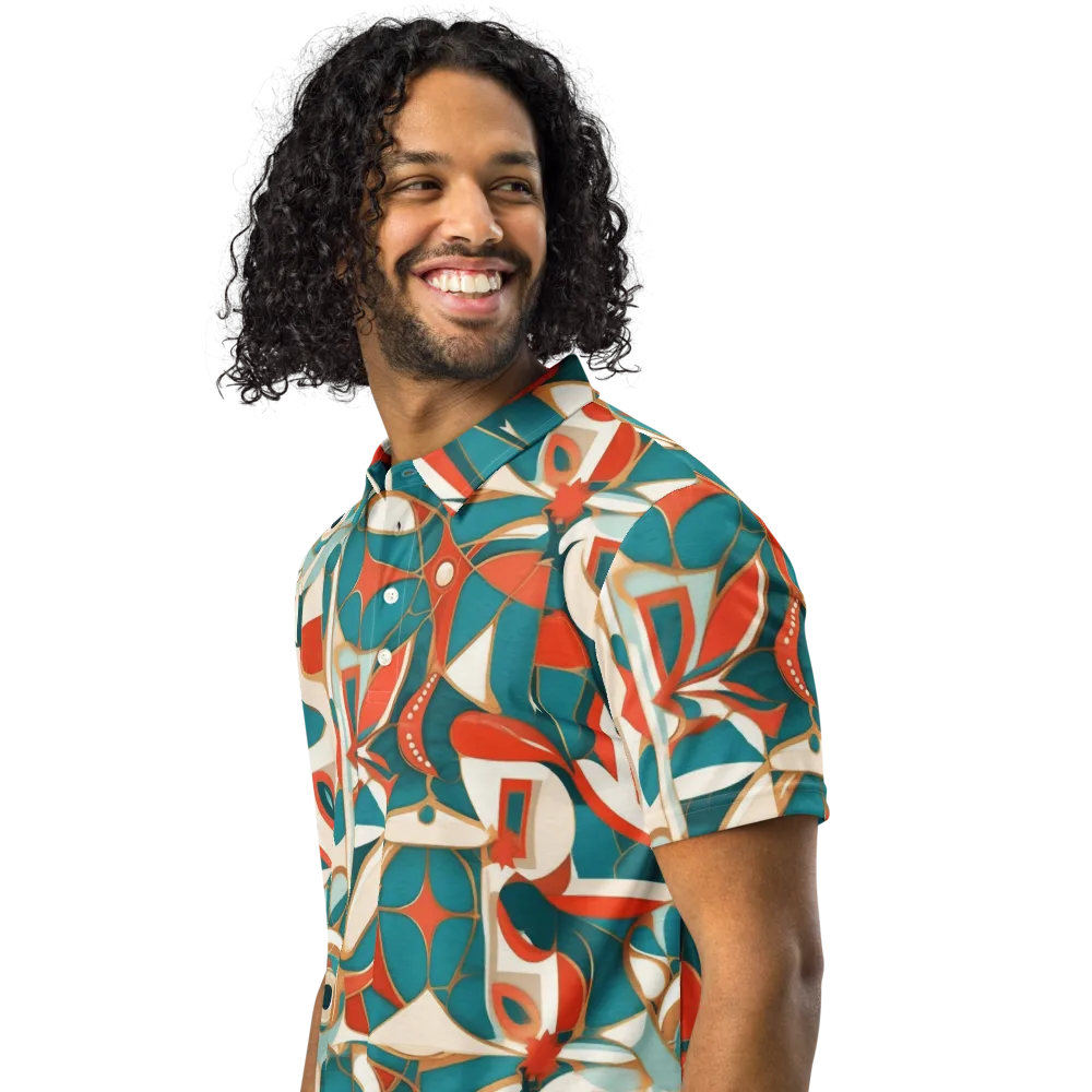 Teal Ember Mosaic on Men's Slim Fit Polo Shirt — Left Front