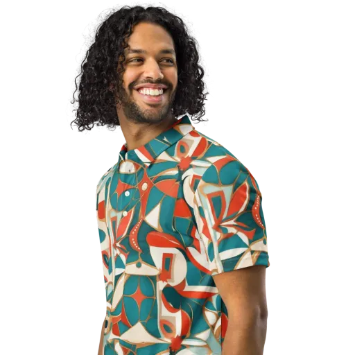 Teal Ember Mosaic on a Men's Slim Fit Polo Shirt