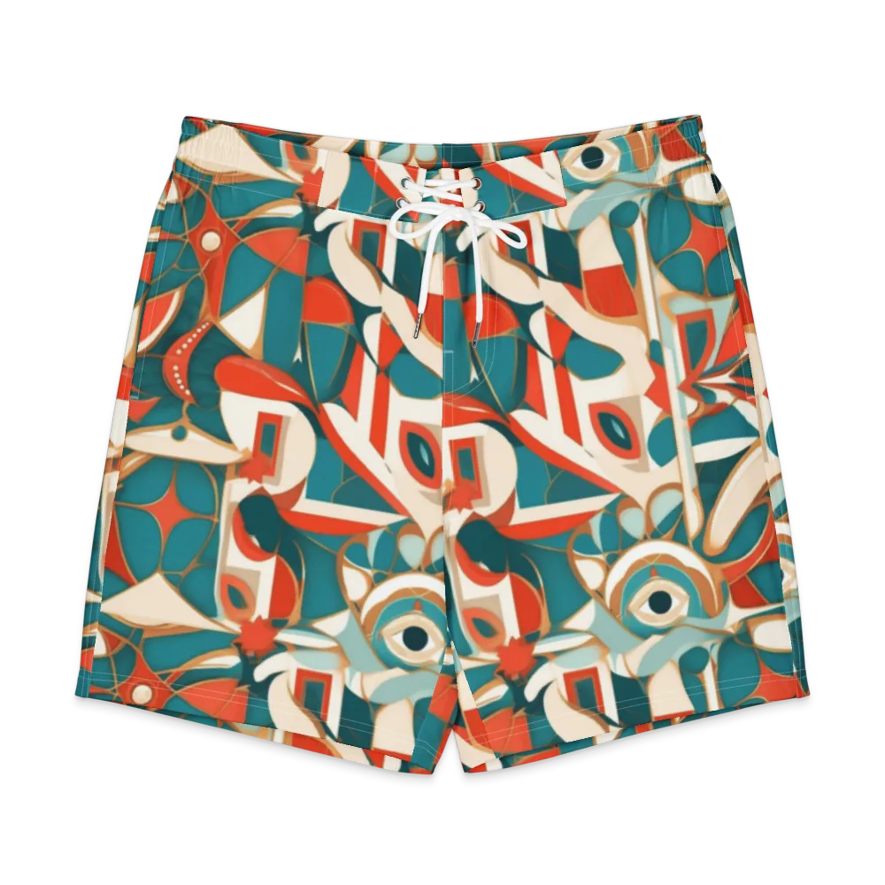Teal Ember Mosaic on Men's Board Shorts — Front