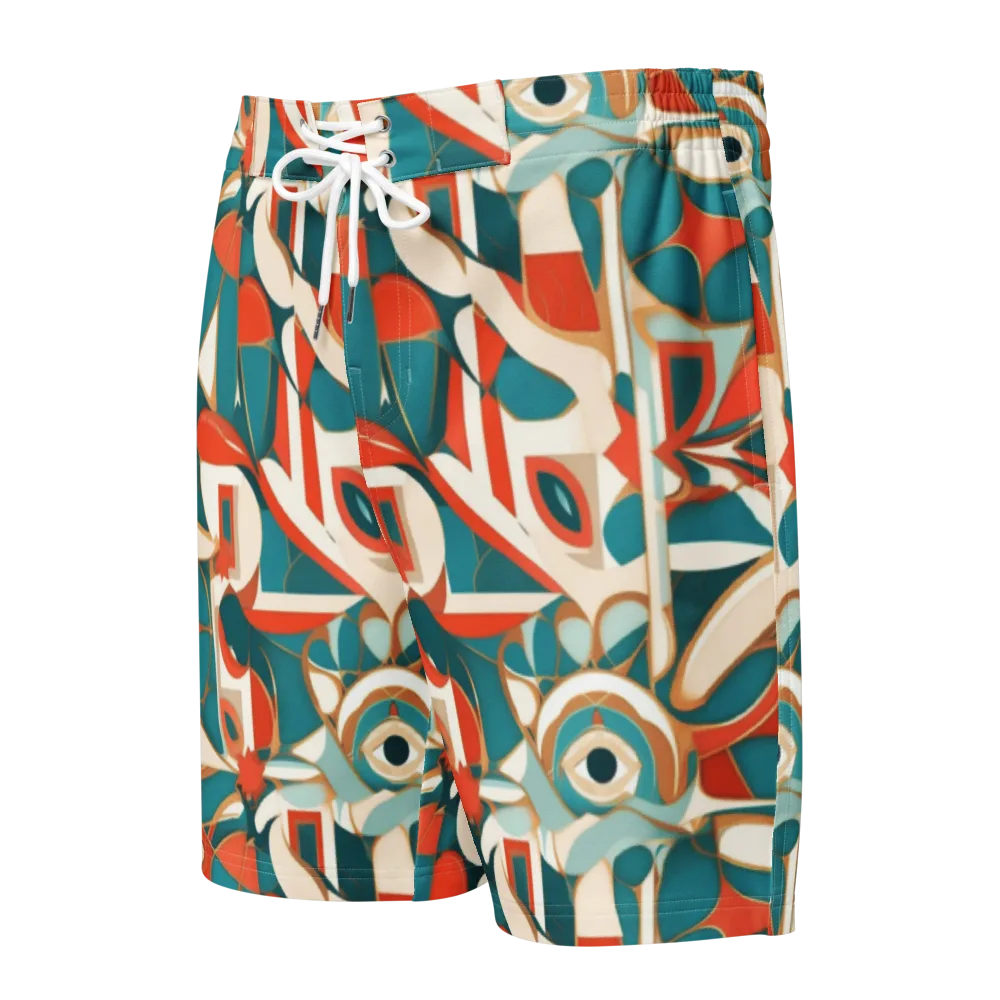 Teal Ember Mosaic on Men's Board Shorts — Front