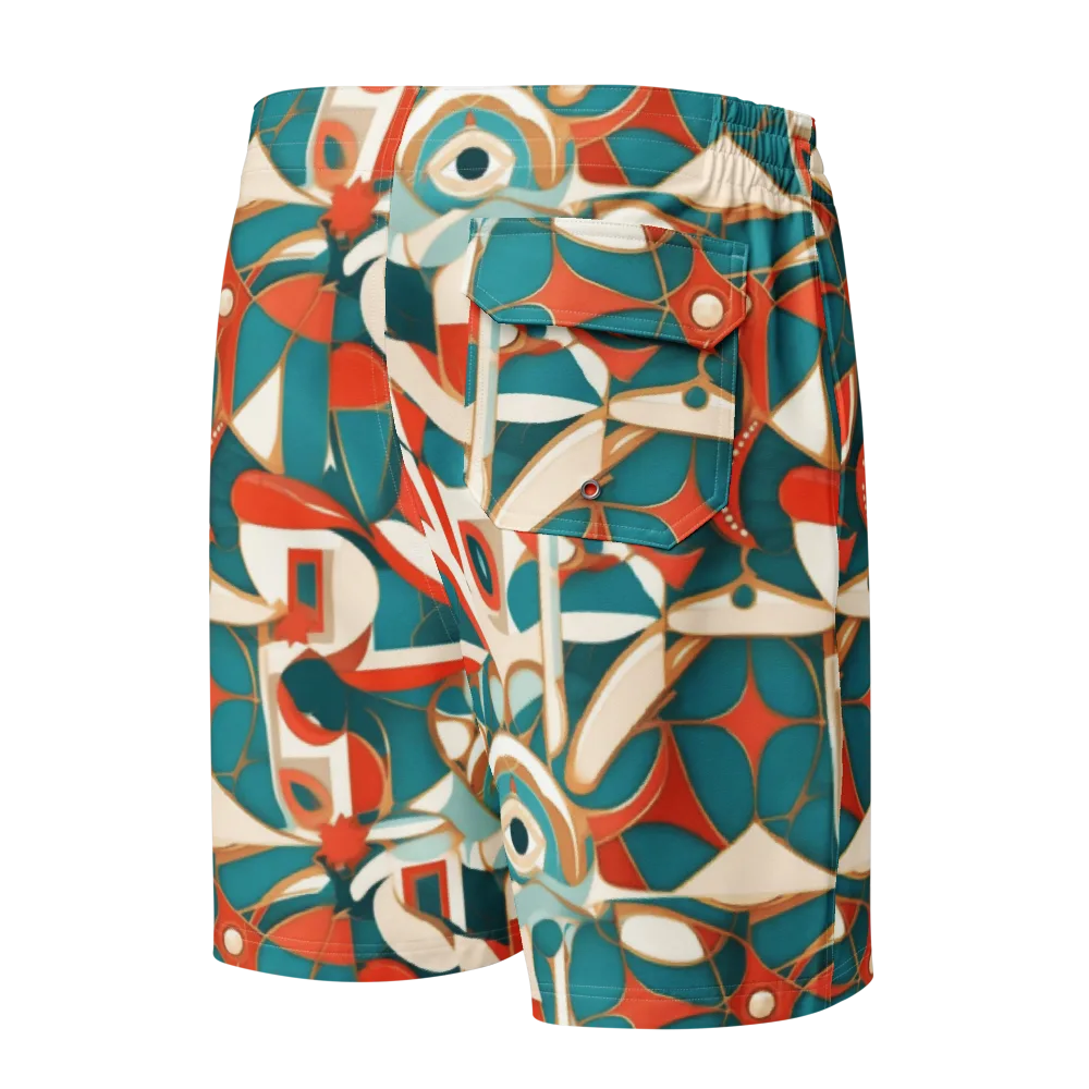 Teal Ember Mosaic on Men's Board Shorts — Back