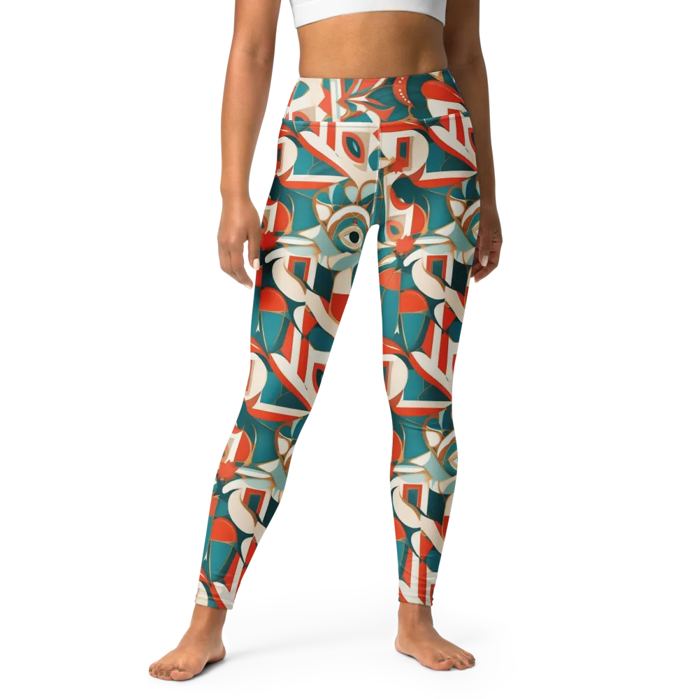 Teal Ember Mosaic on Yoga Leggings — Front