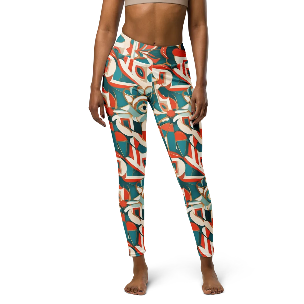 Teal Ember Mosaic on Yoga Leggings — Front