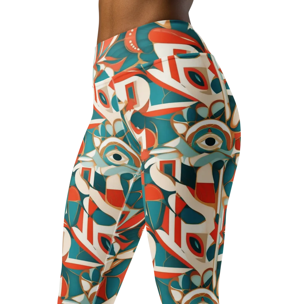 Teal Ember Mosaic on Yoga Leggings — Left Front