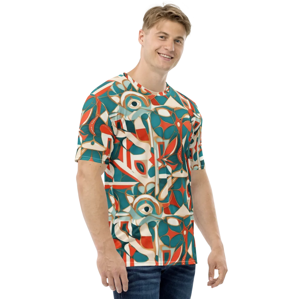 Teal Ember Mosaic on Men's Crew Neck T-Shirt — Right