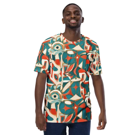 Teal Ember Mosaic on a Men's Crew Neck T-Shirt