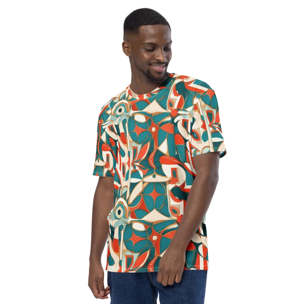Teal Ember Mosaic on Men's Crew Neck T-Shirt — Left
