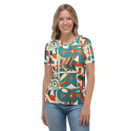 Teal Ember Mosaic on a Women's Crew Neck T-Shirt