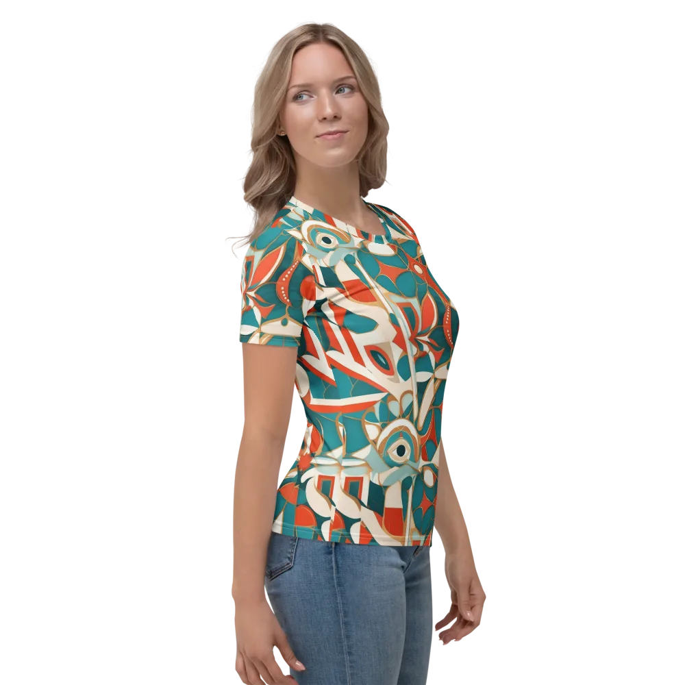 Teal Ember Mosaic on Women's Crew Neck T-Shirt — Right