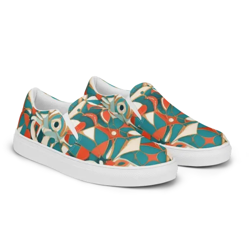 Teal Ember Mosaic on a Men's Slip-On Canvas Shoes