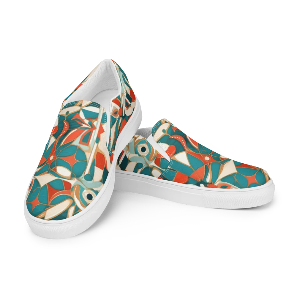 Teal Ember Mosaic on Men's Slip-On Canvas Shoes — Left Front