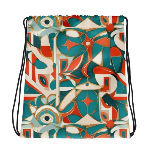 Teal Ember Mosaic on a Drawstring Bag