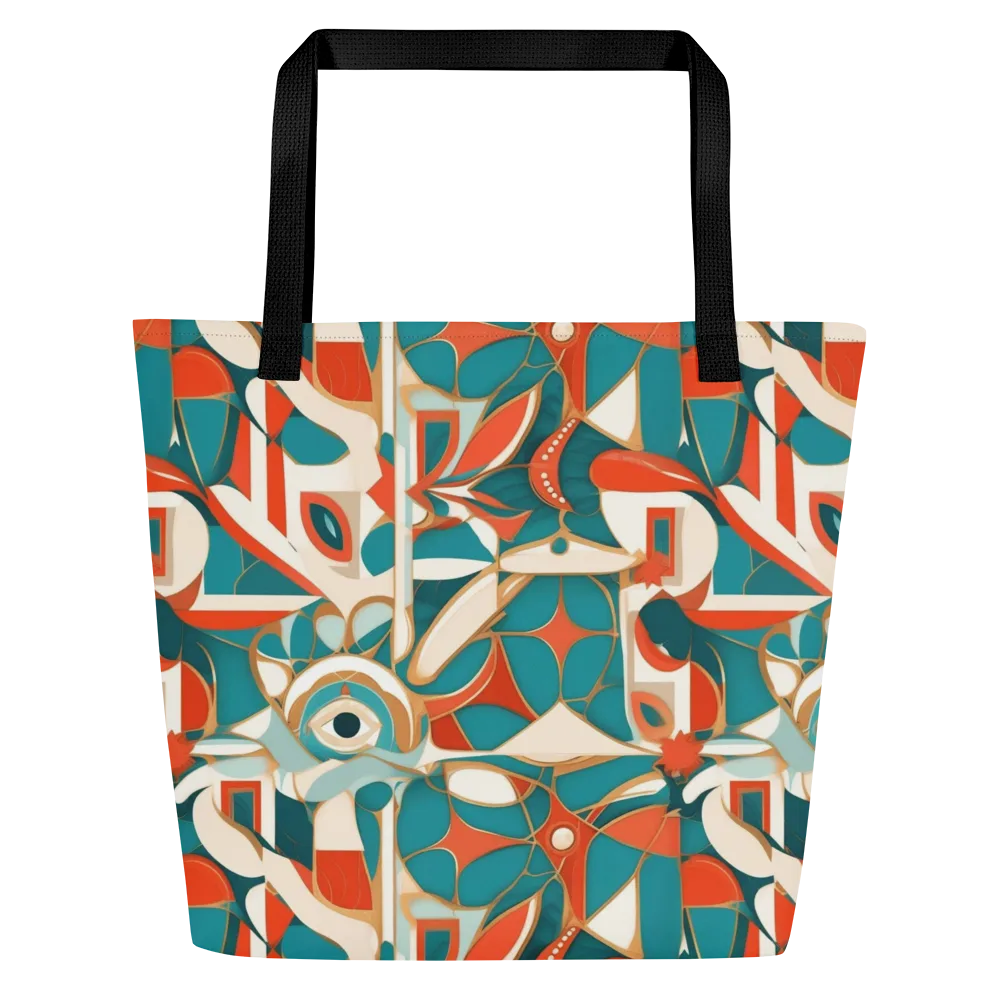 Teal Ember Mosaic on Large Tote Bag W/ Pocket — Front