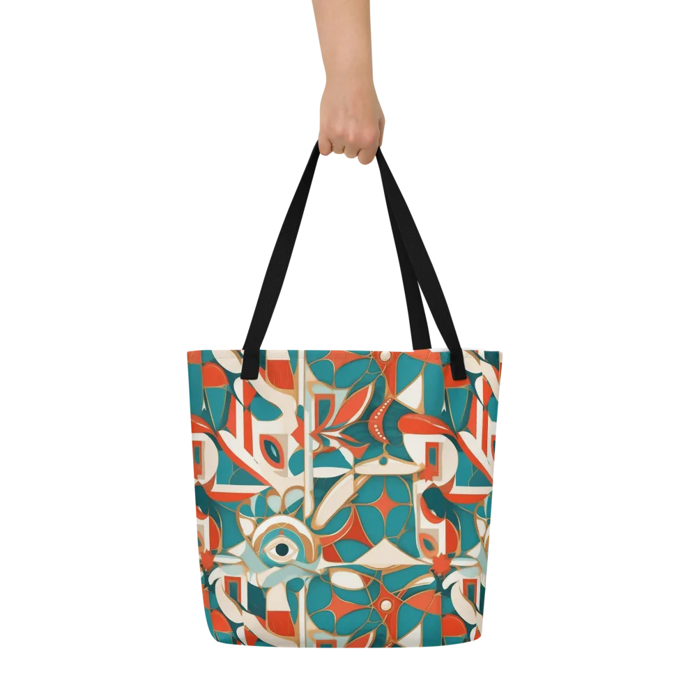 Teal Ember Mosaic on Large Tote Bag W/ Pocket — Front