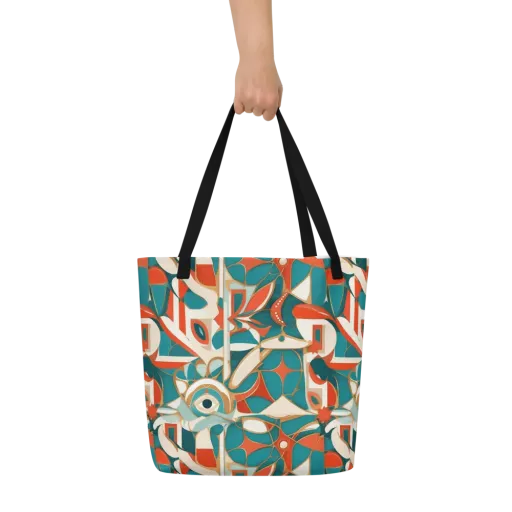 Teal Ember Mosaic on a Large Tote Bag W/ Pocket