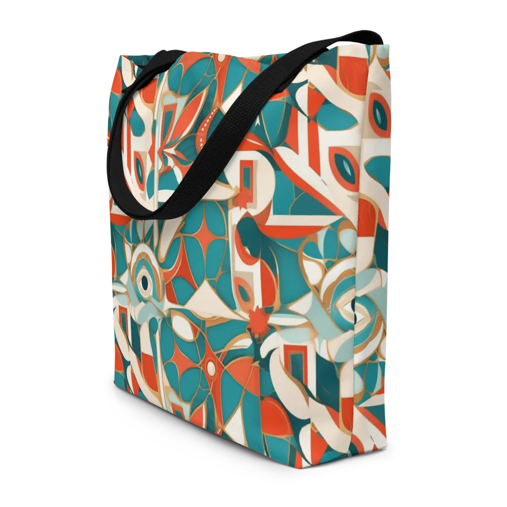 Teal Ember Mosaic on Large Tote Bag W/ Pocket — Front