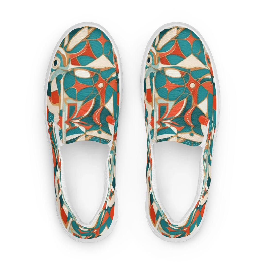 Teal Ember Mosaic on Women's Slip-On Canvas Shoes — Front