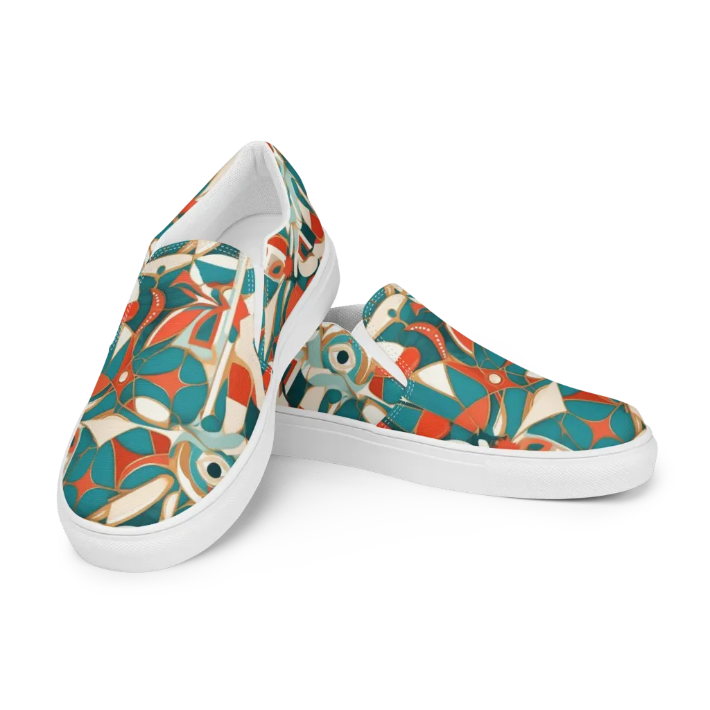 Teal Ember Mosaic on Women's Slip-On Canvas Shoes — Left Front