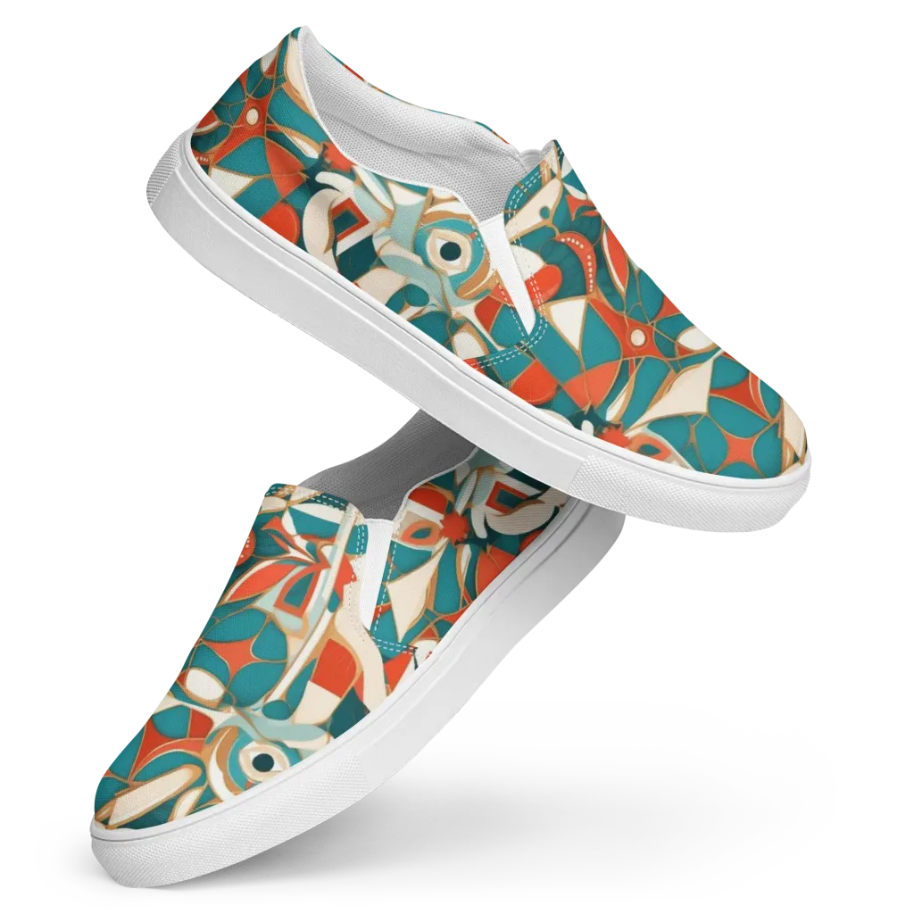 Teal Ember Mosaic on Women's Slip-On Canvas Shoes — Front