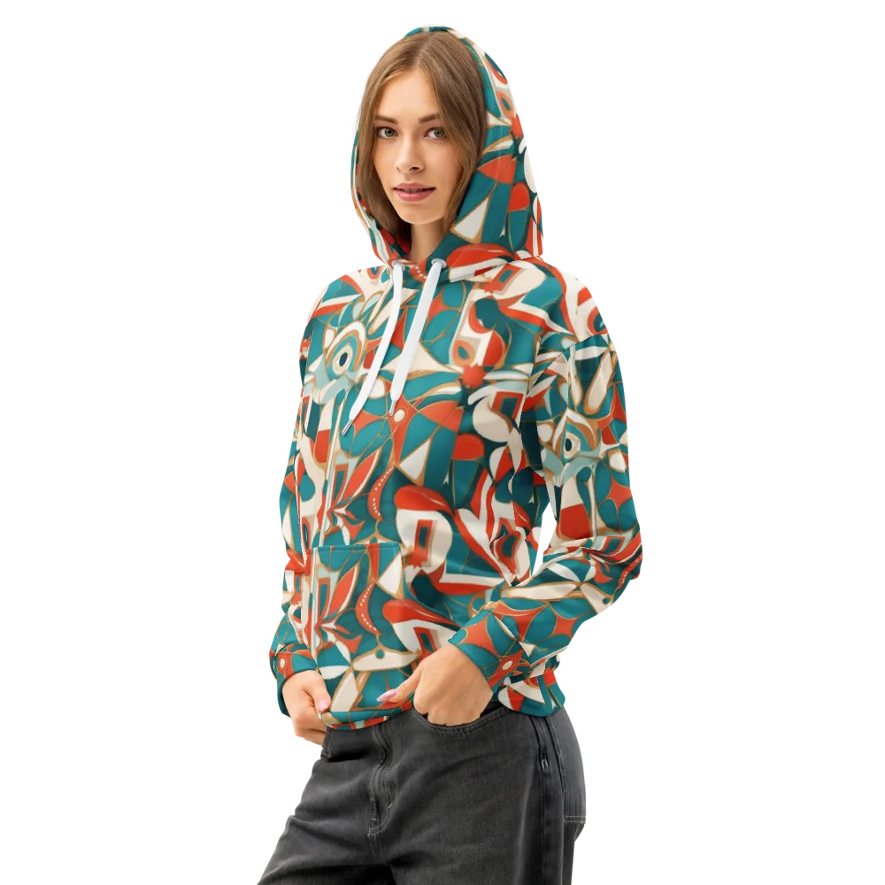 Teal Ember Mosaic on Cotton Hoodie — Left Front