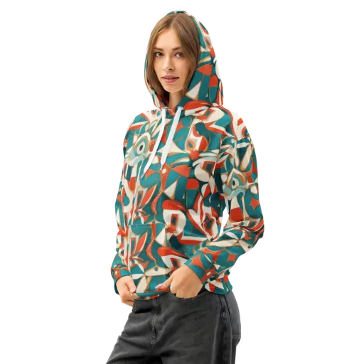 Teal Ember Mosaic on a Cotton Hoodie