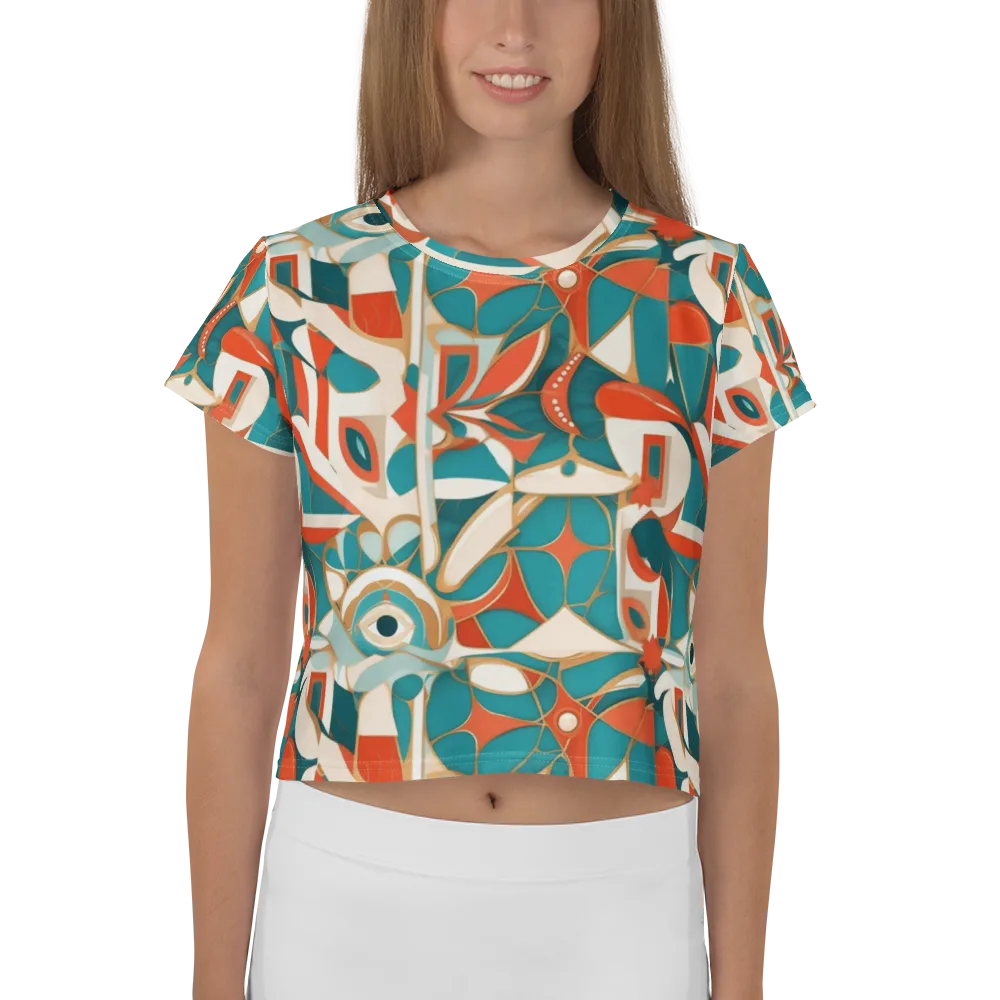 Teal Ember Mosaic on Crop Tee — Front