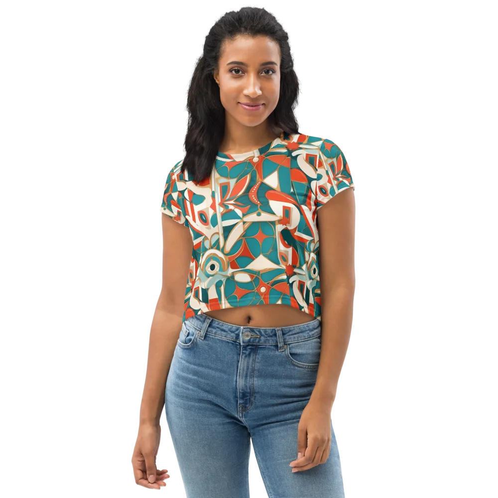 Teal Ember Mosaic on Crop Tee — Front