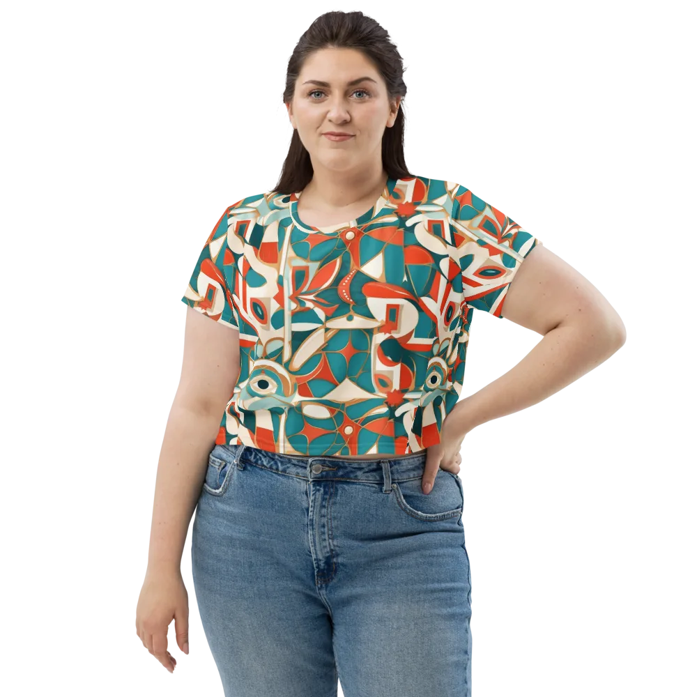 Teal Ember Mosaic on Crop Tee — Front