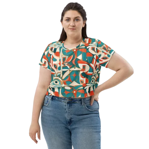 Teal Ember Mosaic on a Crop Tee