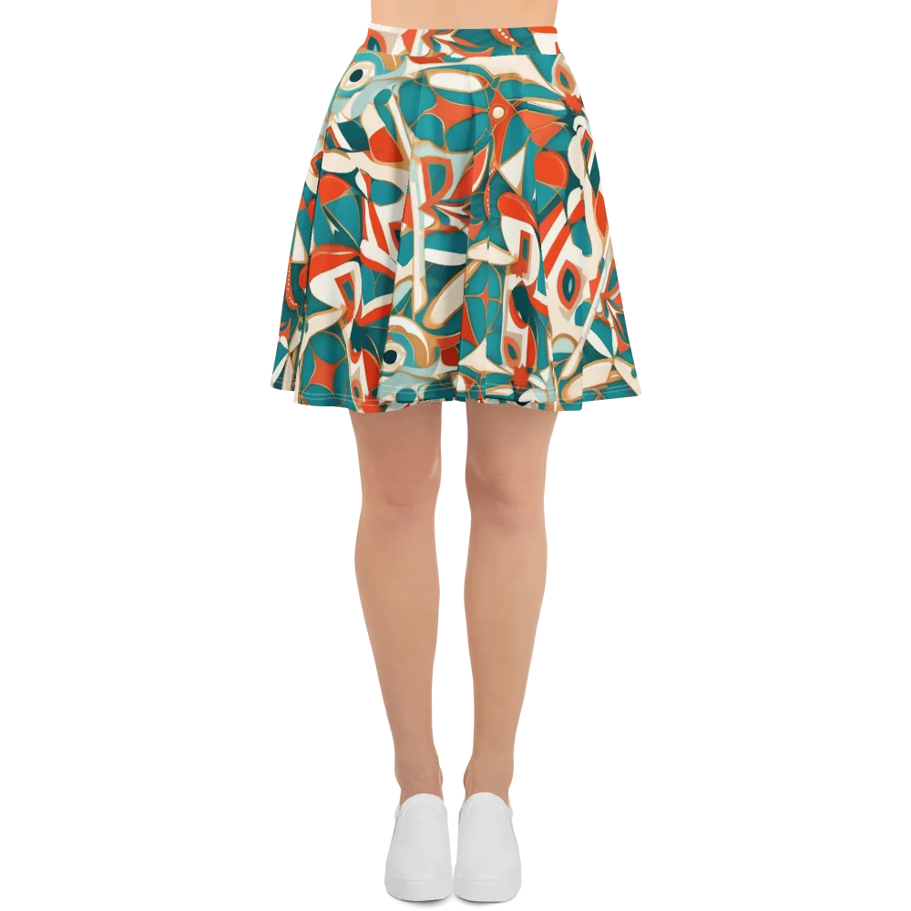Teal Ember Mosaic on Skater Skirt — Front