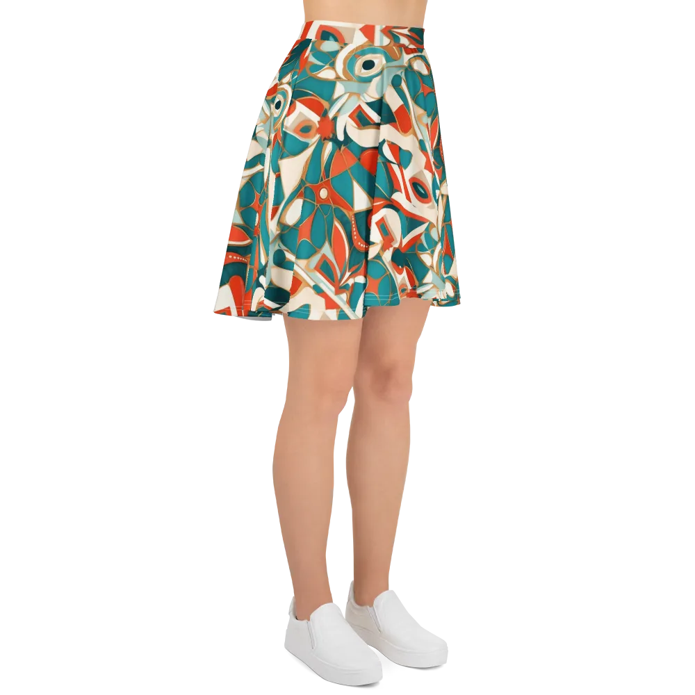 Teal Ember Mosaic on Skater Skirt — Right