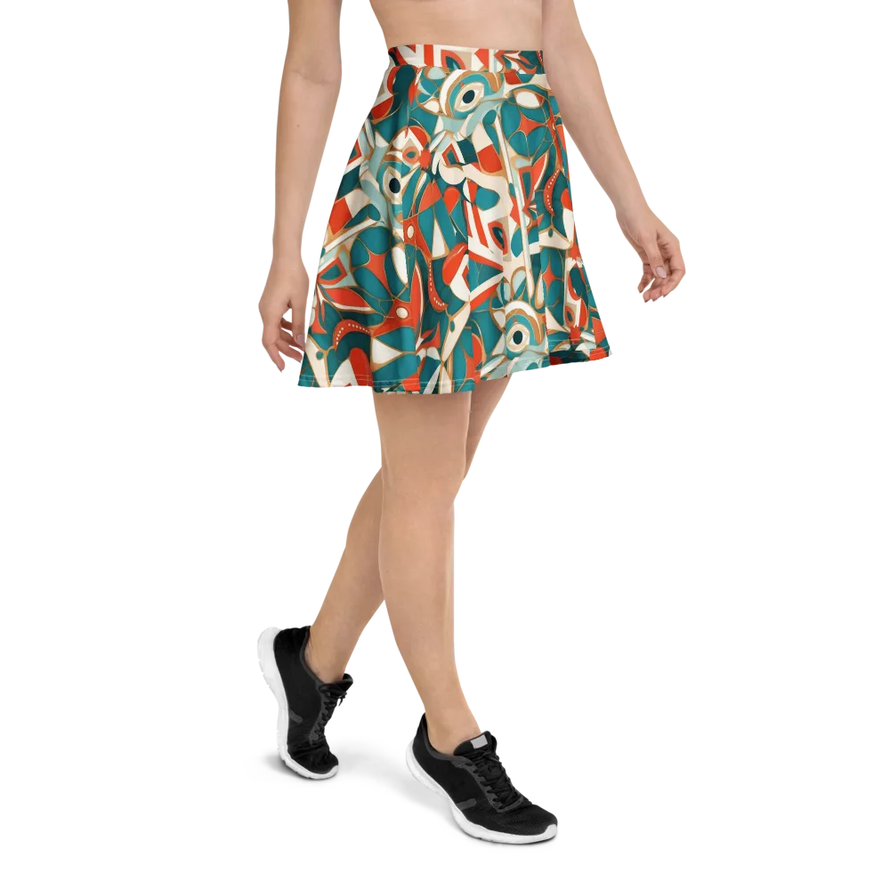 Teal Ember Mosaic on Skater Skirt — Right
